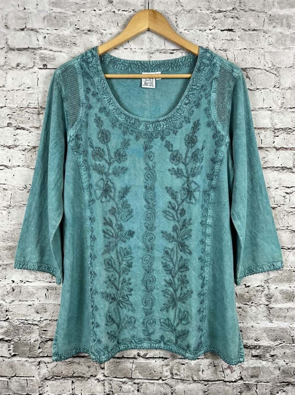 Parsley & Sage Teal Floral Embroidered Rayon Tunic Top Size XL - Picture 2 of 5